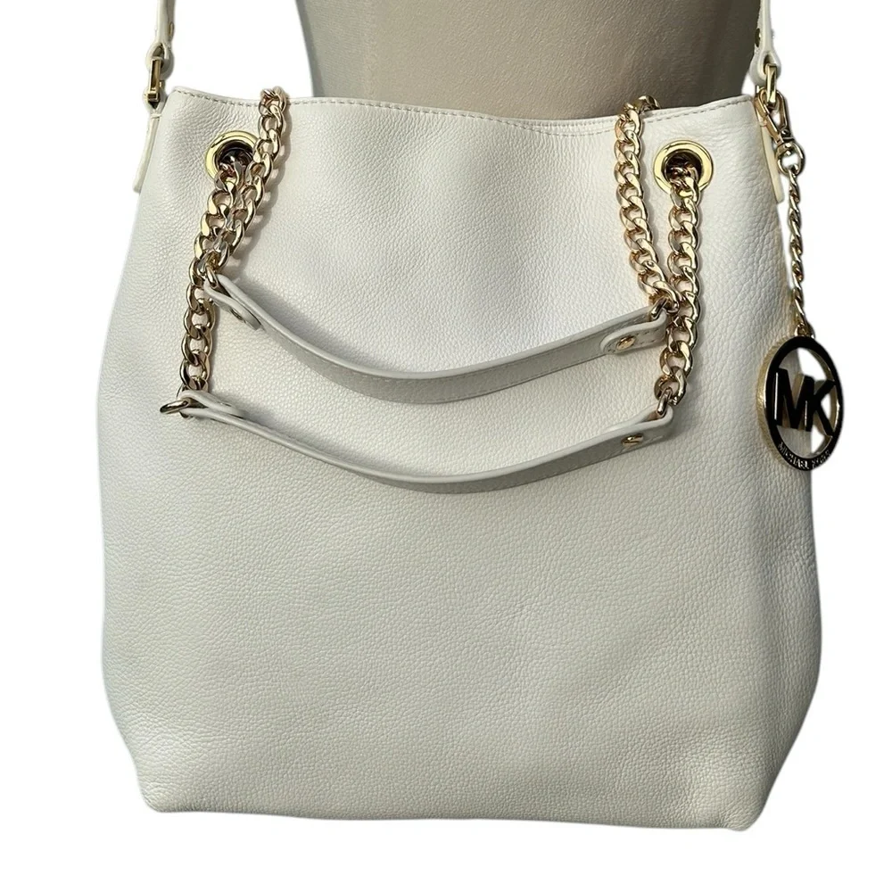 Michael Kors White Leather Jet Set Chain Shoulder Bag